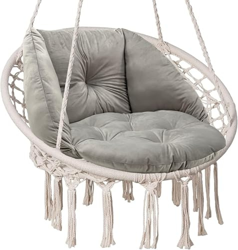 SuperKissen24. Kissen für Hängesessel, Hängestuhl - Runde Sitzkissen mit Silikonfaser - Kissen für Hängeschaukel aus Samtstoff - Hängesitz - Indoor & Outdoor - Dekokissen für Allergiker - Silber
