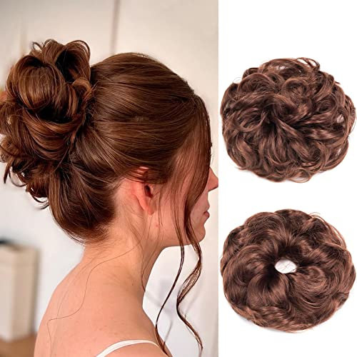 Gairyan Postiche Chignon Chouchou Cheveux Désordonné Bouclés Ondulés Volume Extensions de Postiche Cheveux 40g (Auburn)
