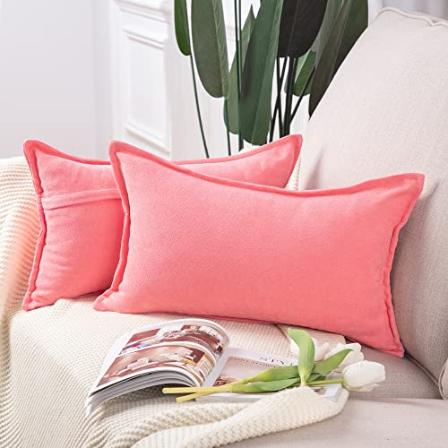 Madizz Juego de 2 Suave Felpilla Decorativo Funda de cojíns Lujo Estilo Fundas de Almohada para el sofá Dormitorio Rosa Rectangular 40 x 60 cm
