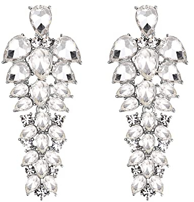 EVER FAITH Damen Ohrringe Strass Kristall Cluster Teardrop Statement hängend Chandelier Ohrstecker für Klar Silber-Ton