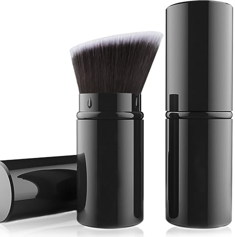 Retractable Makeup Brushes, Angled Flawless Kabuki Face Makeup Brush | Portable Powder Brush for Foundation, Blush, Bronzer, Buffing, Flawless Powder Cosmetics, Cruelty Free with Cover