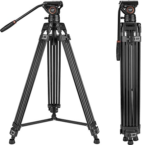 Cayer BF30L Treppiede video con testa fluida, treppiede resistente da 73 con testa fluida a 360 gradi e piastra a sgancio rapido per DSLR, videocamere, fotocamere, carico di gioco di 17,6 LB