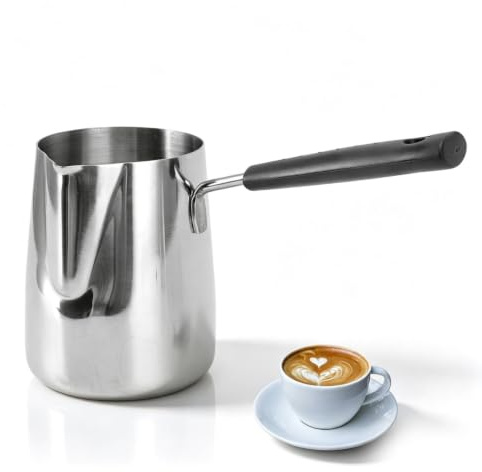 Türkische Kaffeekanne, Milchwärmer für Kaffee, Türkische Kaffeekanne Edelstahl Espressokanne Türkische Wärmer Kaffeekanne Milch Wärmer Topf Türkische Teekanne,Herd Schokolade Schmelzpanne (600ML)