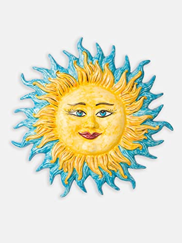 Terrecotte del Sole - Sole in ceramica siciliana originale per parete celeste diametro 60, realizzato e decorato a mano.