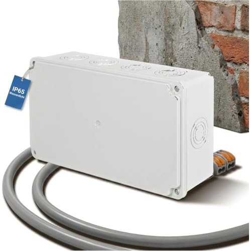 ADELID Abzweigkasten 260x150x80mm IP65 | Aufputz Abzweigdose Feuchtraum außenbereich | Installationsdose IK10 mit Kabelverschraubung | Verteilerdose Keller RAL7035 Hellgrau