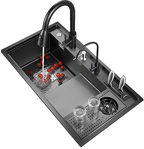 32-Zoll-Küchenspüle Leiter-Gemüsebecken Mehrzweck-Glaswaschbecken 18-Gauge-Edelstahlspüle Mit Zubehör