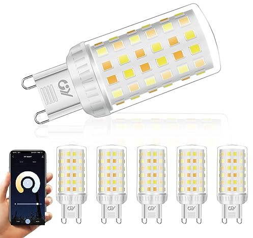 GY Alexa Glühbirne Smart Lampe G9,WLAN Lampe LED Kompatibel mit Alexa/Google Home 2.4 GHz,4W 440lm, Dimmbar Warmweiß-Kaltweiß und Mehrfarbige Birne, Kontrolle durch APP, 5 Stück