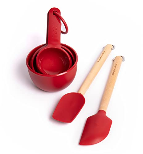 Bundle of KitchenAid 2pc Mini Birchwood Spatulas Set - Empire Red + KitchenAid 4pc Measuring Cup Set - Empire Red