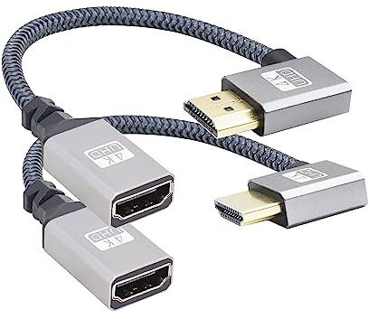 RIIEYOCA 90 Grad Links & rechts gewinkeltes UHD 4K-HDTV Stecker auf HDTVS Stecker 18Gbps Extender Spiralkabel Unterstützt 4K@60Hz,1080p,HDCP 2.2,3D (2pack)