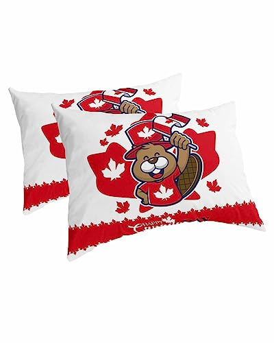 Maple Beaver Pillowcases Queen Size, 2 Packs Soft Bed Throw Pillow Covers Sham Luxury Decorative Sofa Couch Long Body Lumbar Bolster Cushion Case with Envelope Closure, Happy Canada Day Red White