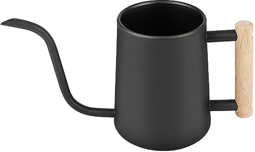Regadera para interior de 1 l, acero inoxidable negro para plantas de interior, con caño largo y mango de madera cómodo, herramienta para el cultivo de flores de jardín, para pequeñas plantas en
