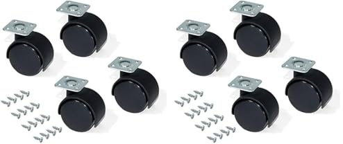 Emuca 2036817 Set 4 Stk. schwarze Lenkrollen für Möbel ohne Bremse Diameter 30mm mit Anschraubplatte und Kugellager (Packung mit 2)