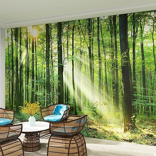 Papier Peint Panoramique 260X420Cm La Forêt Verte Poster Mural Pour Salon Chambre Décoration Murale, Papier Peint Intissé 3D Chambre Enfant,Chambre Fille,Personnalisable