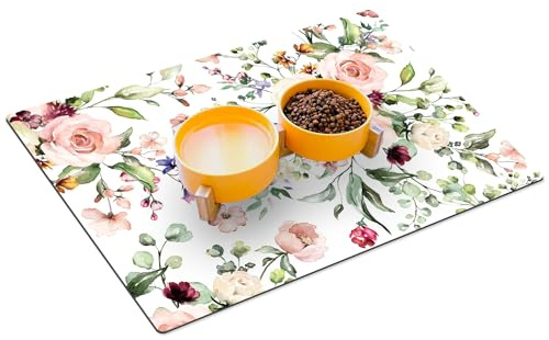 HUBDECO Hunde- und Katzennapfmatte - Fressnapf Unterlage - wasserdichte und rutschfeste Futtermatte - Haustier-Futtermatte - Pflegeleicht - Absorbiert Keine Gerüche - 59x39 - Muster 19