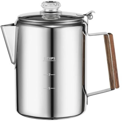 Doumneou Kaffeeperkolatoren Herd für Camping, Perkolator Kaffeekanne Edelstahl Kaffeemaschine Camping Outdoor 9 Tassen