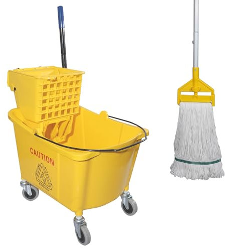 Midoneat Side Press Wringer Kommerzieller Wischeimer auf Rädern, 35 Quart, inklusive einem kommerziellen Mop, Gelb