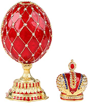 QIFU Hand Painted Vintage Red Easter Egg Style Enamel Trinket Box Hinged(QF5452)