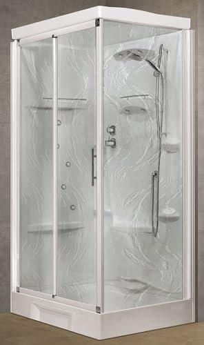 Novellini New Holiday 2P+F Hammam 120 x 80 cm Cabine de douche multifonction ouverture coulissante mitigeur mécanique verre Aqua profil blanc réversible bain à remous sauna étagères hauteur 225,5 cm