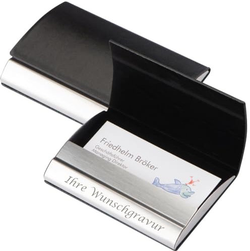 Visitenkartenetui mit Gravur aus Metall mit Kunstlederbezug und Magnetverschluß