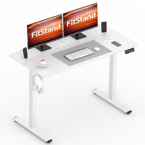 FitStand Höhenverstellbarer Schreibtisch mit 120x60cm Komplett-Tischplatte, Electric Lift Desk mit Memory-Funktion, Stehpult & Kindersicherung für Büro und Zuhause – Weiß