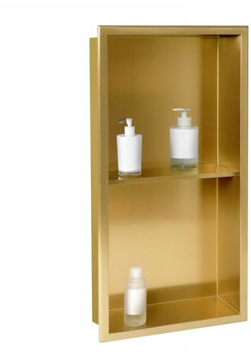 SaniteModar Shower Niche, Stainless Steel Shower Niche No Tile Needed, Recessed for Bathroom Storage (Brushed Gold, 12x24,Double)