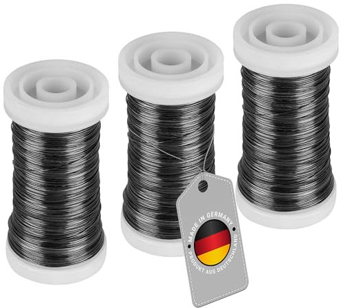ECENCE Alambre manualidades - 3 rollos 100m Ø 0,35mm - Alambre de mirto recocido de hierro - en color Negro para plantas y floristería - Alambre para atar