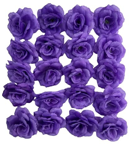 Corkwaw Lot de 25 têtes de roses artificielles en soie de 7,6 cm, pour fête de mariage, maison, jardin, décoration, loisirs créatifs, boîte cadeau (violet)