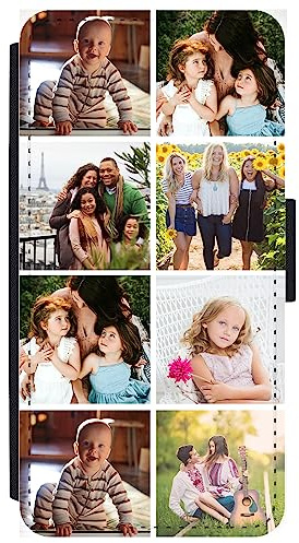 Unique Gifts House Ltd Personalised Phone Case Compatible with S24 Ultra Custom Leather Flip Wallet Case Any Photo Printed Eight Photos Anti Drop Personalised Case