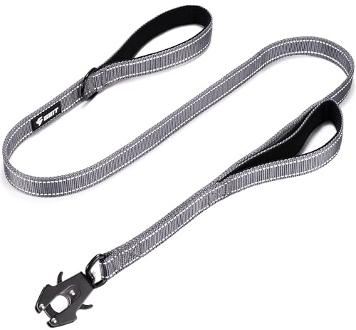 GEIT 4/5/6FT Heavy Duty Dog Leash, 2 Handles Reflective Rope Leashes, Walking Lead with Quick Release/Locking Tactical Frog Clip for Small Medium and Large Dogs, Grey
