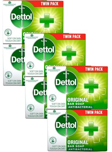 Dettol Soap Original Antibacterial Bar - 3 Twin Pack, 6 x 100g Antibacterial Hand & Body Soap Bar – Disinfects and Kills 99.99% of Germs, Ideal for Handwashing and Cleansing