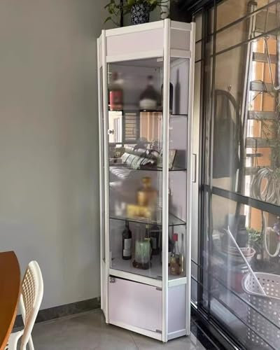 YFWOKSL Vitrine, Glasvitrinen, weiße Eckvitrine aus Glas für das Wohnzimmer, abschließbares Bücherregal, Figuren, Kuriositätenregal, Schrank mit verstellbaren Regalen