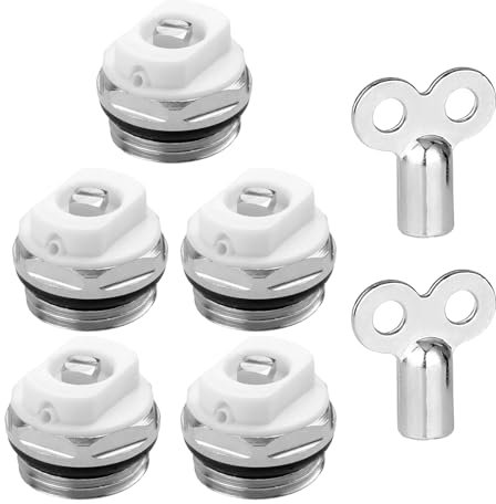 Batheidon Valvole Termosifoni,Valvole di Sfiato per Radiatori, valvole di sfiato per termosifoni 1/2,5 Valvole con 2 Chiavi per Termosifoni, chiave sfiato termosifone,Ottone Nichelato 1/2 Pollice