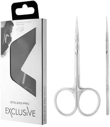 STALEKS PRO Tijera profesional para cutículas con ganchito. Acero inoxidable. Estampado de Magnolias. Exclusive 23/1