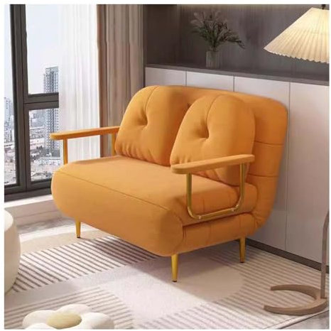 Klappsofa Bett, Konvertierbarer Multifunktionaler Recliner 5 In 1 Klappbett Mit 5-Position Verstellbarer Rückenlehne Und Kissen Einzelstühle Mit Fußboden Gemütlicher Futon Stuhl(Orange,100x72x83cm)