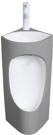JINGSHIQIAOPL Wand Urinale, Eckurinale für Männer mit Integriertem Waschbecken, Spart Platz und Wasser, Keramik Pissoir mit Wasserhahn und Waschbecken(Gray)