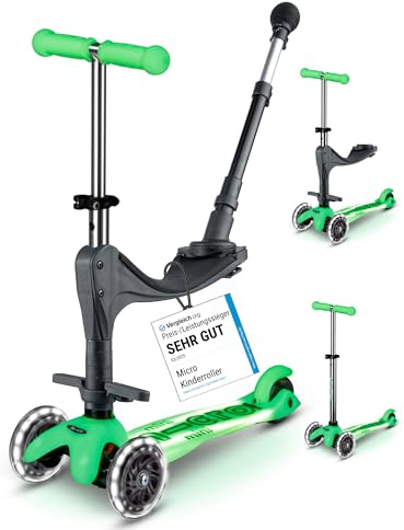 micro™ Mini micro Deluxe Glow LED Plus 3in1 | Höhenverstellbar & Mitwachsend | Das ORIGINAL | Kinderroller ab 1 Jahr | Inklusive LED Rollen, Griff & Sitz | Jungs & Mädchen 1-6 Jahre