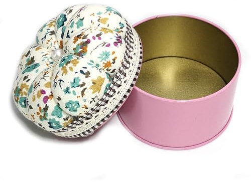 Ksikdeg Blumen-Nadelkissen mit Metall-Aufbewahrungsbox, Nähnadel-Halter für Nähgarn, Quiltnadel und Bastelzubehör