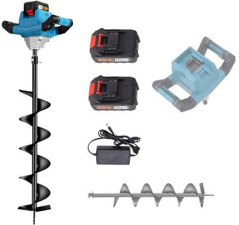 Digger De Trous De Poteau électrique 2000 W - Tarière Post-clôture sans Fil avec 2 Batteries, 6 Engrenages Réglables, Direction Avant Et Inverse, Tarière Terrestre pour Les Prairies, Gravier