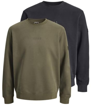 JACK & JONES Badge Crew Neck BF 2pk MP Jcopoint Lot de 2 Sweat-Shirts à col Rond, Noir, Homme