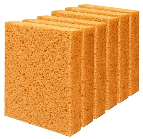 Cellulose Sponges, Large Size 4 x 6 - Heavy Duty Scrub Kitchen Sponge, Clean Tough Messes Without Scratching Kitchen Cleaning Pads, Pop Up Eco DIY (6 Pack), Yellow