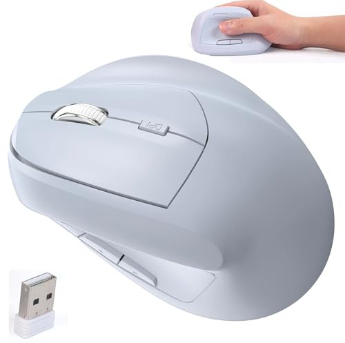 Wireless Mouse Bluetooth Ergonomic Vertical Rechargeable Silent Portable Cordless Dual Mode High Precision Optical Mice with 7 Buttons USB Receiver for PC/Laptop/Tablet/MacBook,Reduce Wrist Pain（Blue）