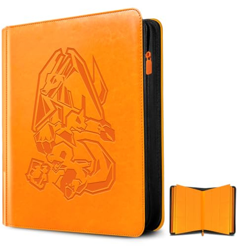 Douper Carpeta de 9 compartimentos, 540 tarjetas, para juegos de cartas con fundas de carga lateral (rojo anaranjado)