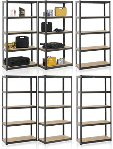 Juskys 6er-Set Lagerregal Basic 6X 180x90x40cm (HxBxT) - 5250 kg - 30 Böden - Schwerlastregal Steckregal Metall Kellerregal Regalsystem Regal - Grau