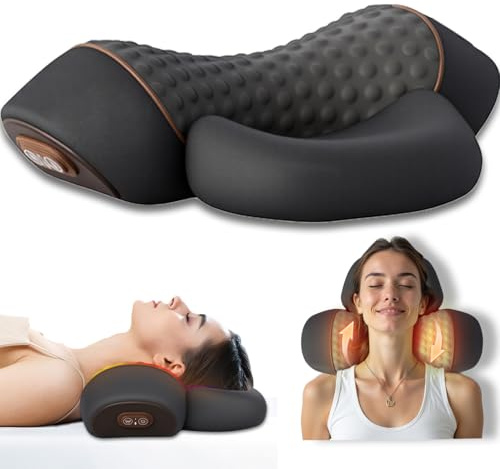 Robofun Nackenmassagegerät Elektrisch mit Wärme, 2025 Aktualisieren 3-in-1 Entspannungskissen für Nacken, Nackentraktion Schulterkorrektor - Muss zur Verwendung eingesteckt sein -Dunkelgrau