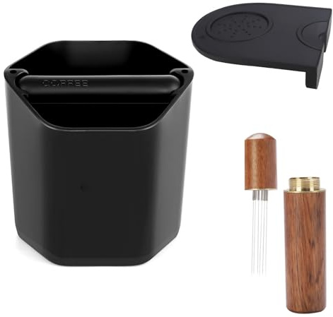 IHKFILAN Coffee Knock Box, ABS Coffee Grind Knock Box for Barista with Coffee Cushion and Coffee Stirring Needle with Removable Knock Bar and Anti-Slip Base, Coffee Machine Accessories (Small-Polygon)