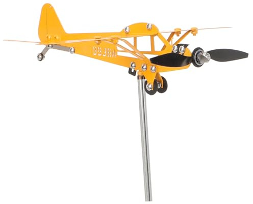 Toyvian Durable Iron Airplane Wind Vane Garden Ornament Outdoor Metal Windmill Sculpture for Patio Lawn Decoration Easy Installation Weather Vane Art Vintage Style Small Yellow Plane
