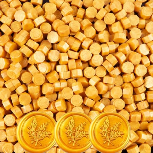 Zifospy Siegelwachsperlen, geeignet für Siegelstempel, Briefe, Grußkarten, Hochzeits-Einladungen, Weinflaschen und DIY-Handwerk,520 Stück Gold