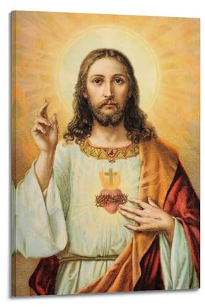 Stampa artistica da parete moderna su tela, poster religioso del Sacro Cuore di Gesù, dipinto decorativo, 20 x 30 cm, stile cornice