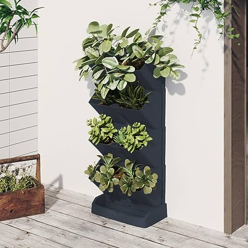 Conjunto de 4 Jardineras Verticales de Exterior, Maceteros de Polipropileno, Autoriego Integrado, Diseño Apilable y Modular, para Balcón, Terraza o Huerto Urbano,Antracita, 19.5 x 14.5 x 47.5 cm