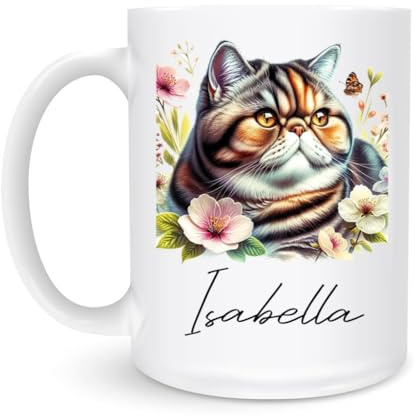 Taza Desayuno Gato Exótico De Pelo Corto 330Ml Mug Con Asa Cerámica Menaje Para Capuchino Café Leche